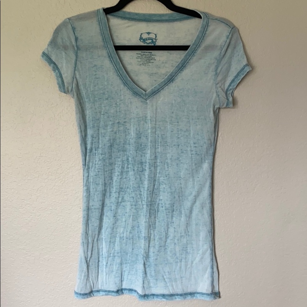 Light Blue Distressed V Neck T-shirt